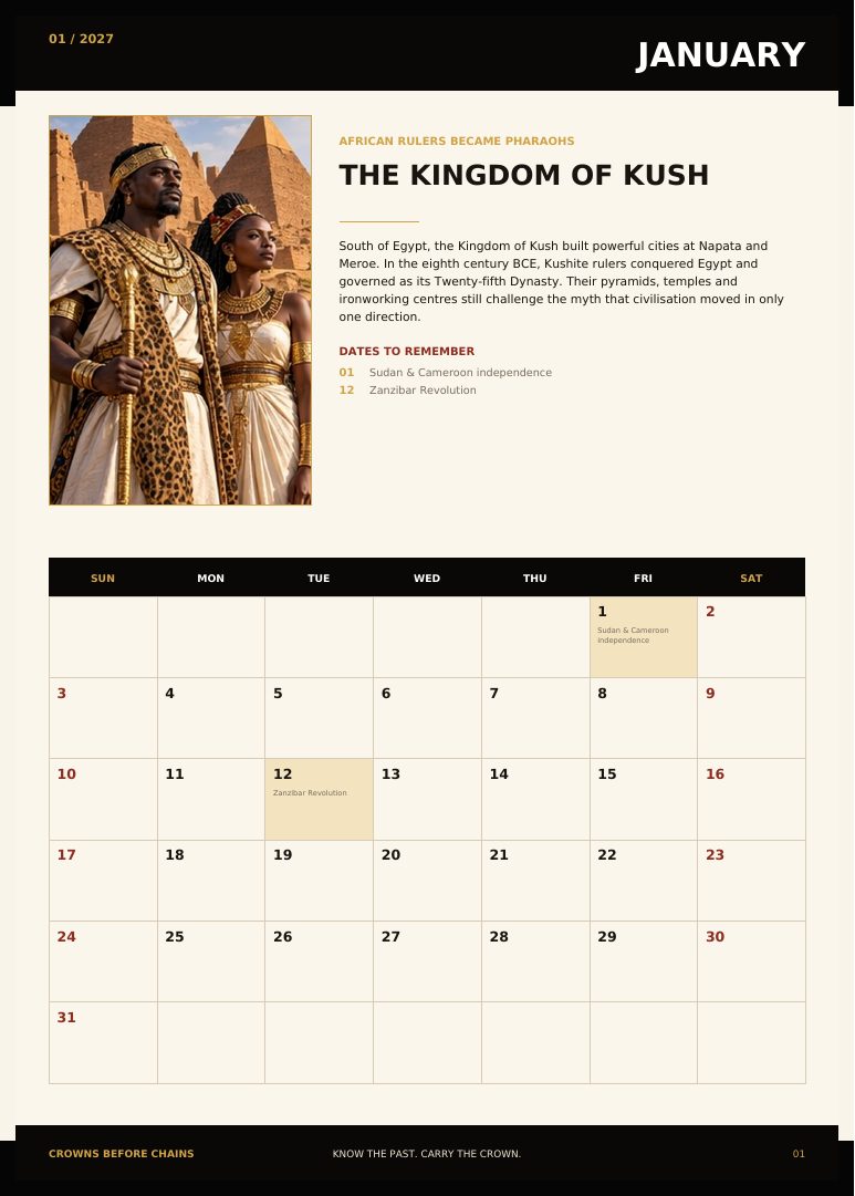 Sample page: January — The Kingdom of Kush
