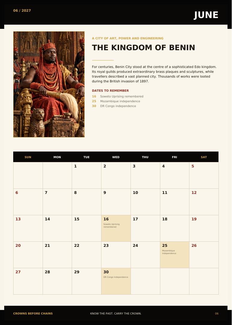 Sample page: June — The Kingdom of Benin